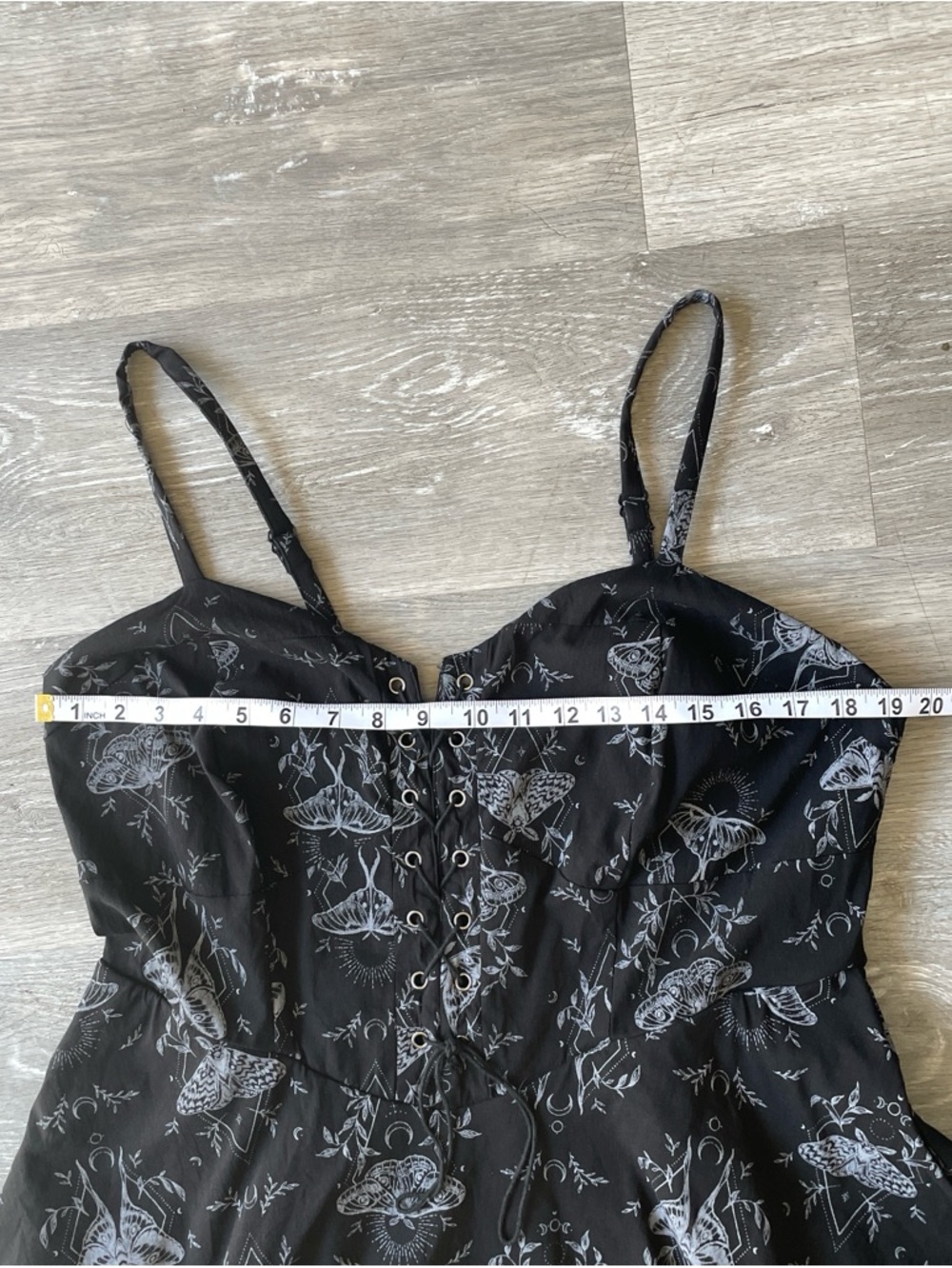 Nightfall by Torrid Black Moth Print Lace-Up Dress Fairycore Gothic Mini Dress - Picture 7 of 9